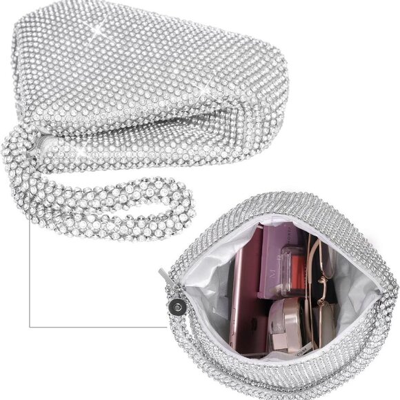 Women's Evening Bag- Upgraded Larger Size Full Rhinestones Bling Wrist Clutch Pu - Picture 4 of 7